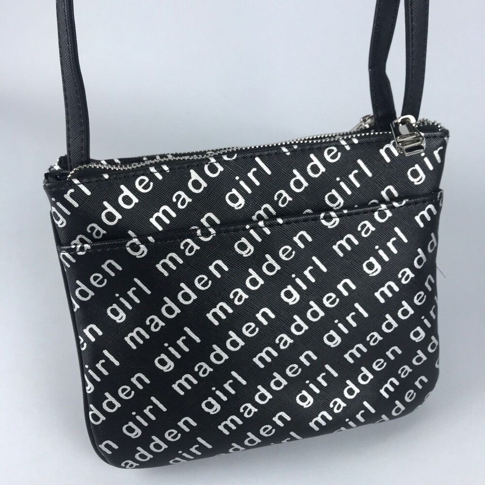 Steve Madden Girl Black Silver Logo Letters Cross body Shoulder Bag Purse NWT - Picture 5 of 12